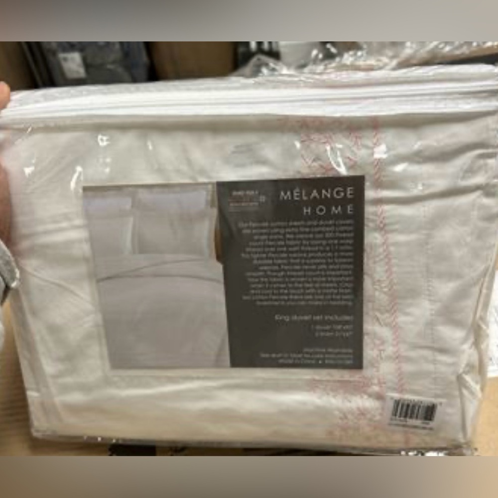 Leaf Stone Embroidery Percale Cotton Duvet Set Rose On White - King - 3 Piece - Picture 7 of 7